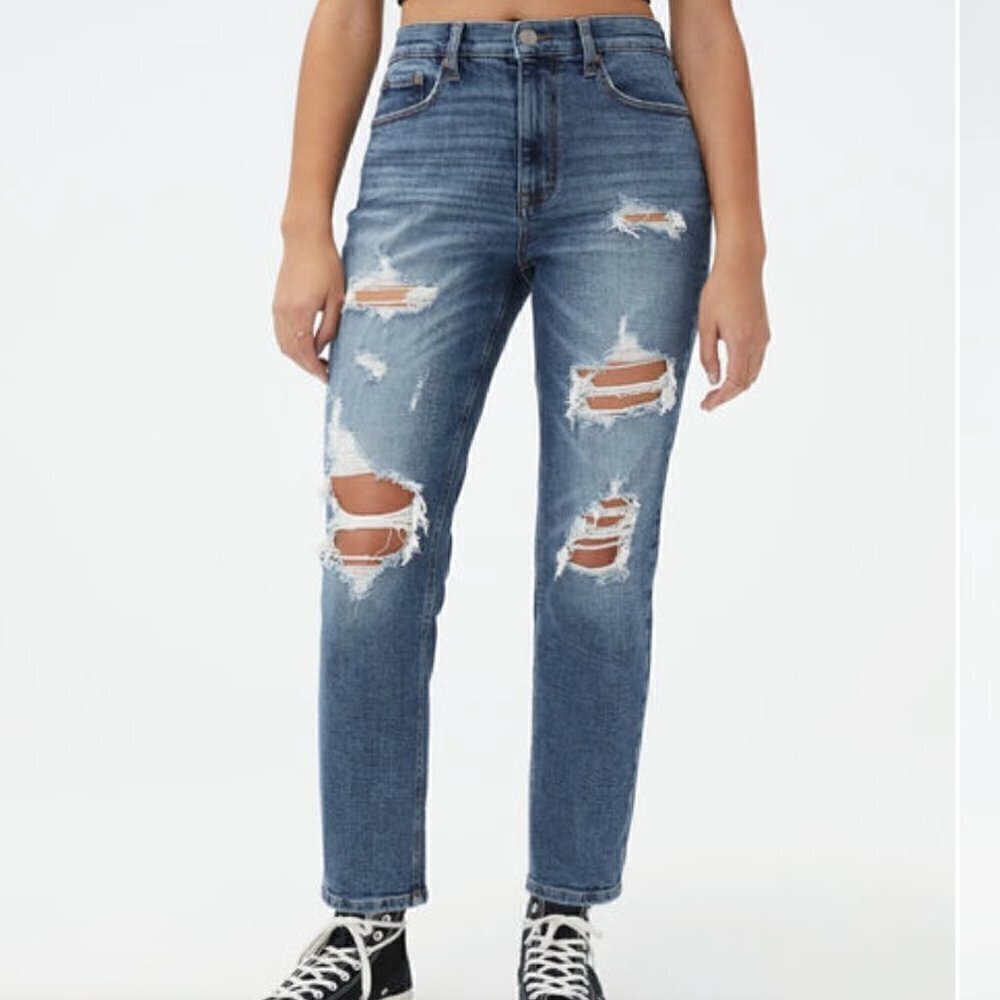 Aeropostale Women's Mom Jeans Distressed Stretch Dark Wash size 6 length 28"